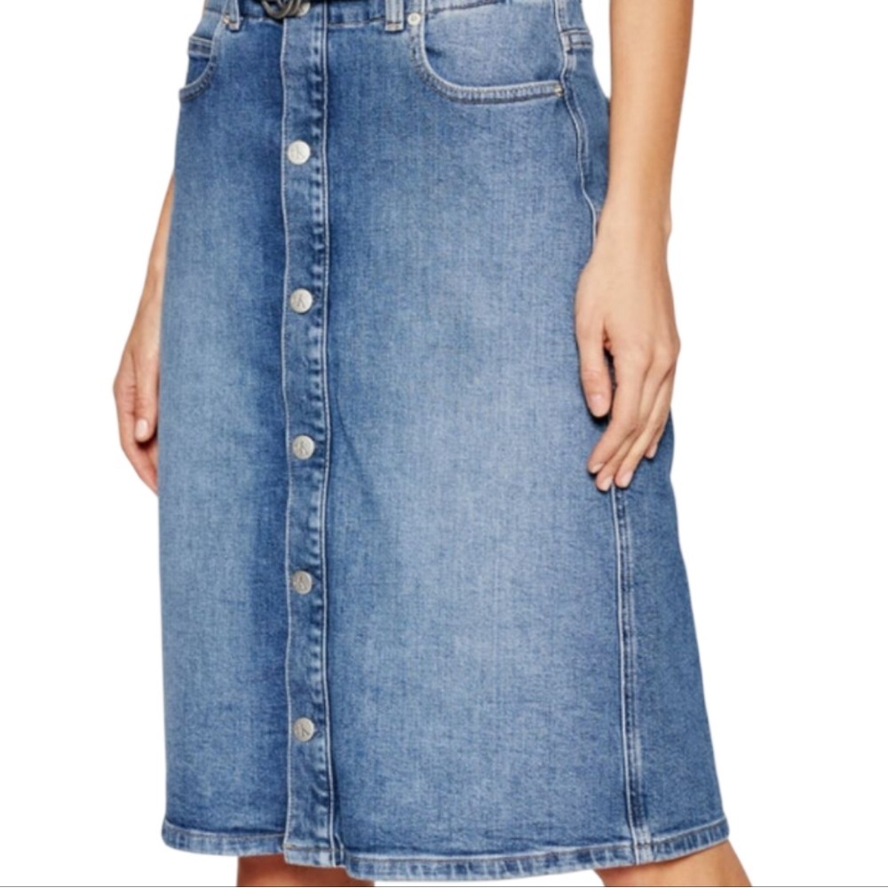 Lauren Ralph Lauren Blue Button-Front Denim Midi Skirt